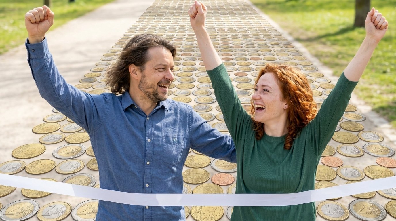 Ziellinie als Sinnbild für das Erreichen finanzieller Ziele durch konsequente Budgetplanung