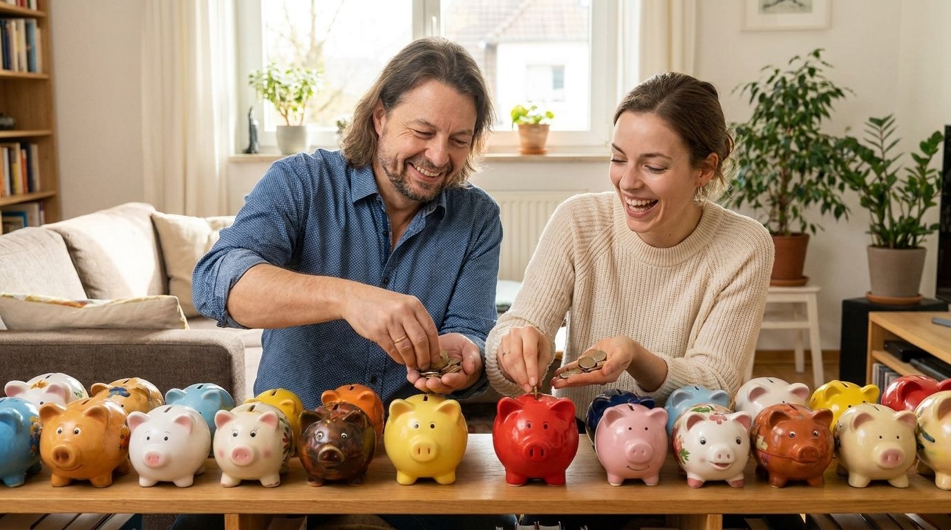 Reihe von Sparschweinen als Sinnbild für mehrere Vorsorge-Säulen nebeneinander