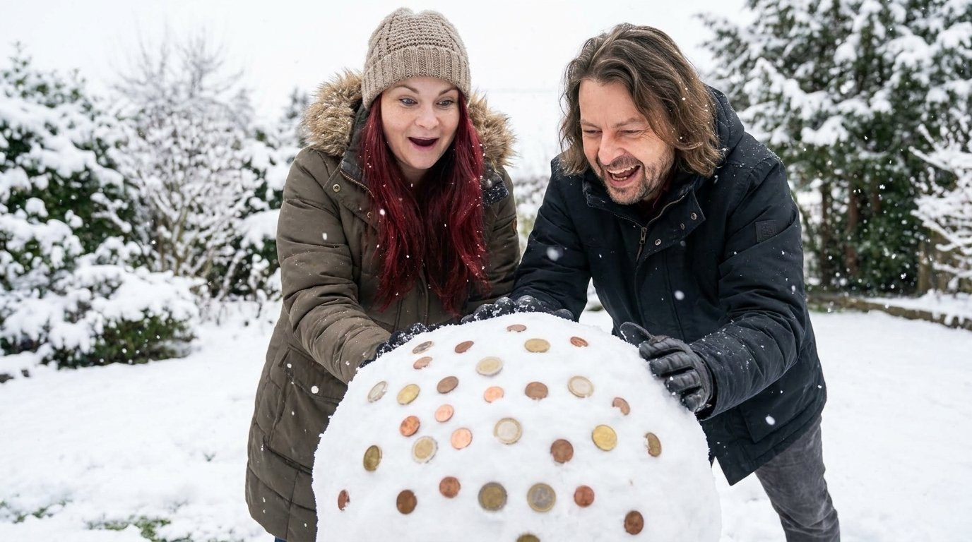 Münz-Schneeball, der beim Rollen wächst – Sinnbild für den Zinseszins