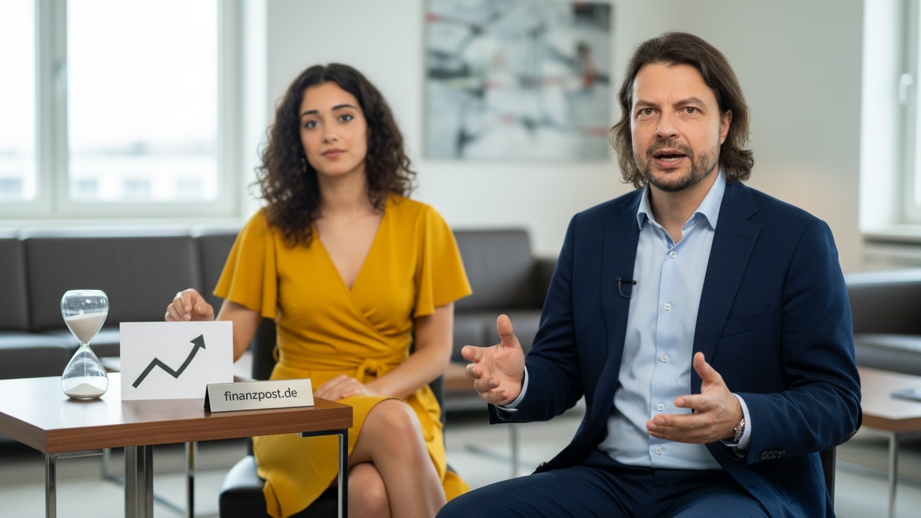 Maik Marx und Lia mit Sanduhr, der jährliche Rebalancing-Termin