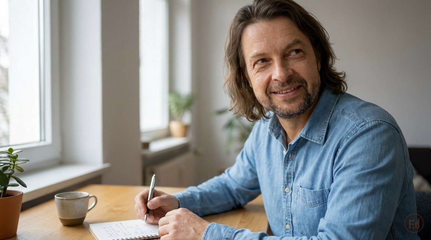 Mann notiert am Schreibtisch eine Übersicht seiner monatlichen Abos